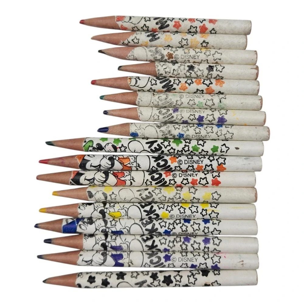 Vintage Disney Mickey Mouse‎ Colored Pencils Set White Star Pattern Retro Art